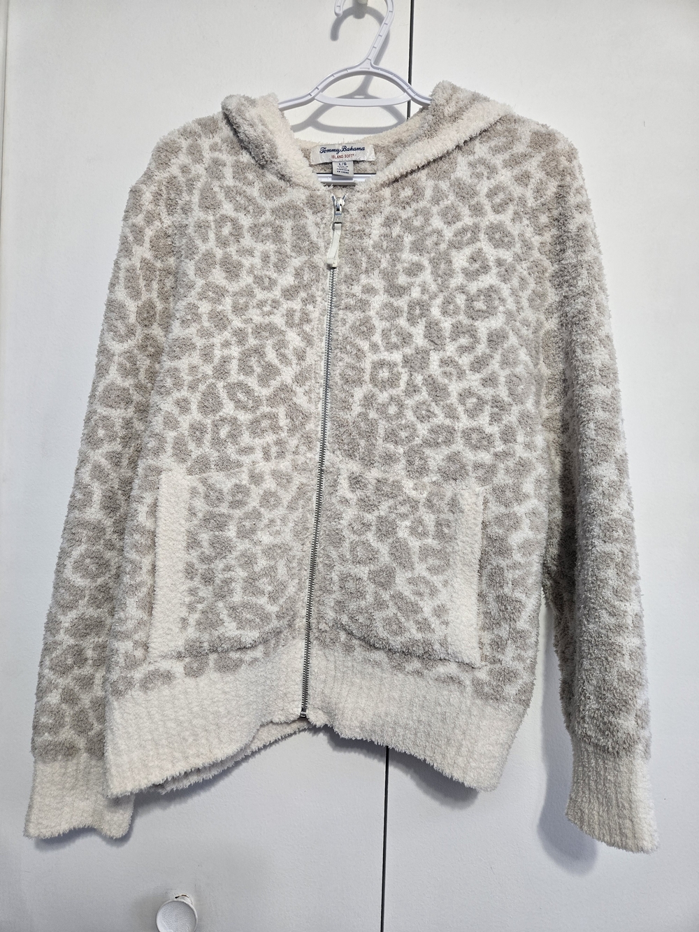 Tommy Bahama Island‎ Soft Leopard Hooded Zip Jacket Large Cozy Plush